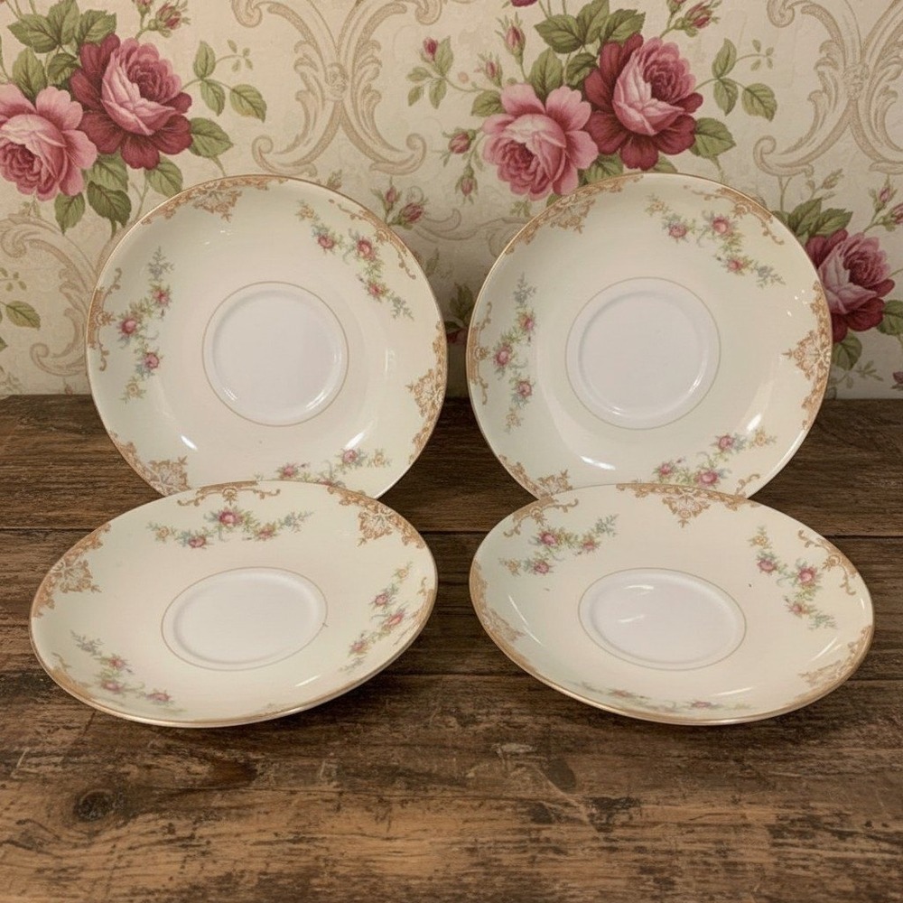 Vintage Homer Laughlin Eggshell Nautilus 4 Rose Pattern Saucers *
